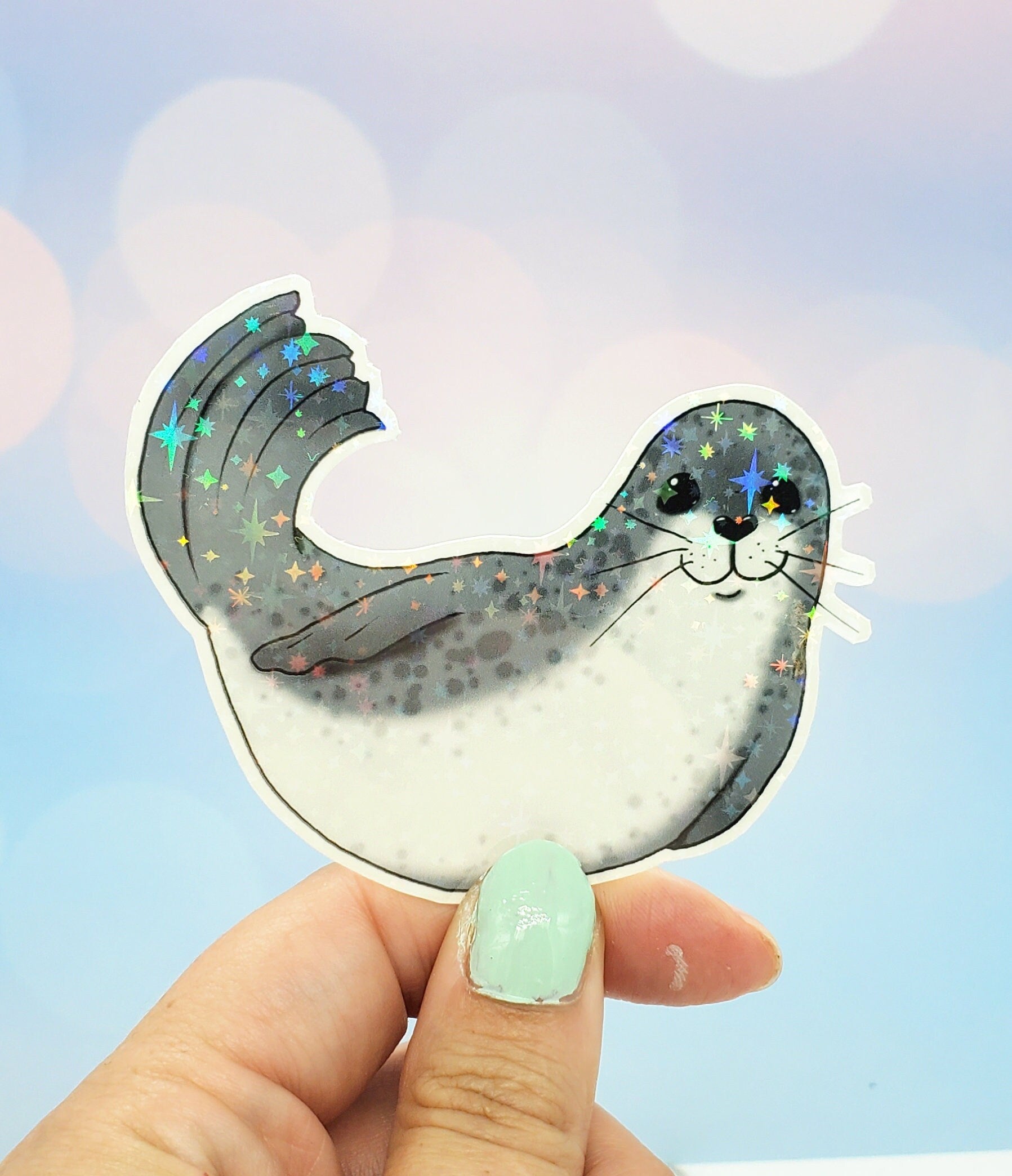 Happy Holo Seal Sticker Gray