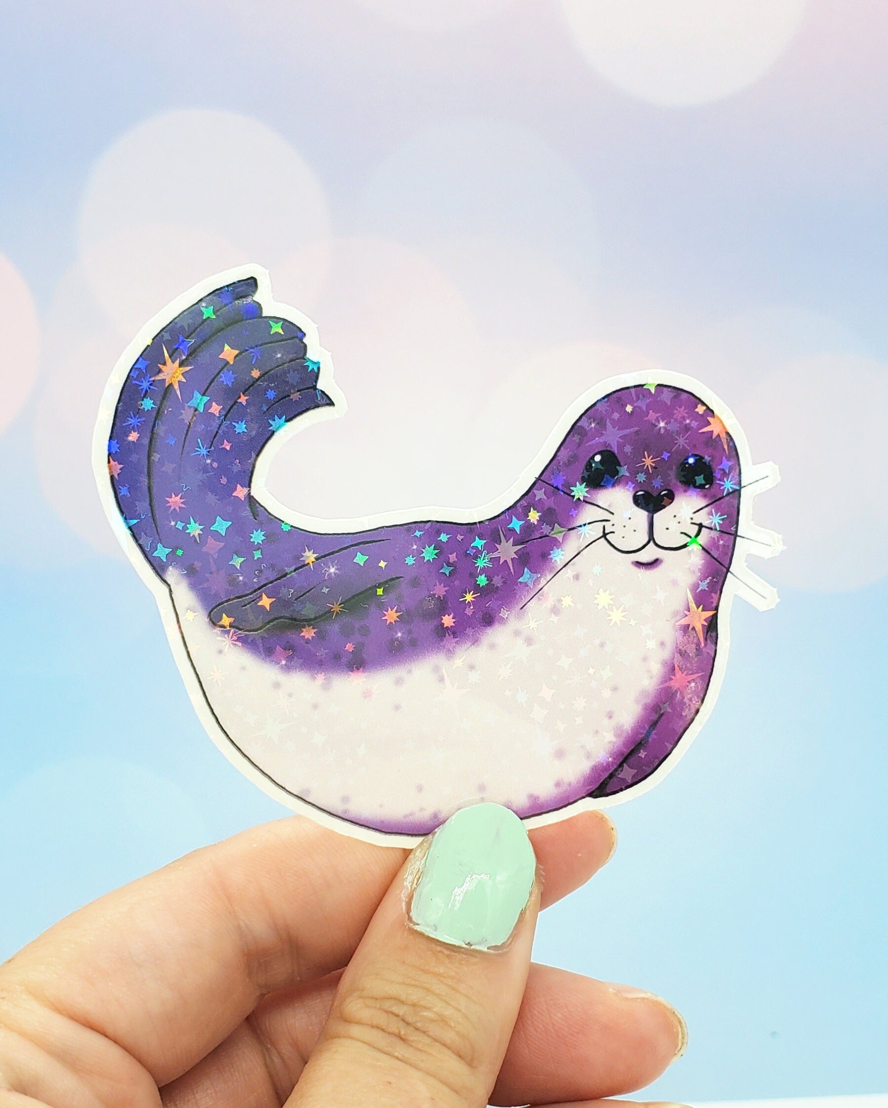 Happy Holo Seal Sticker Purple