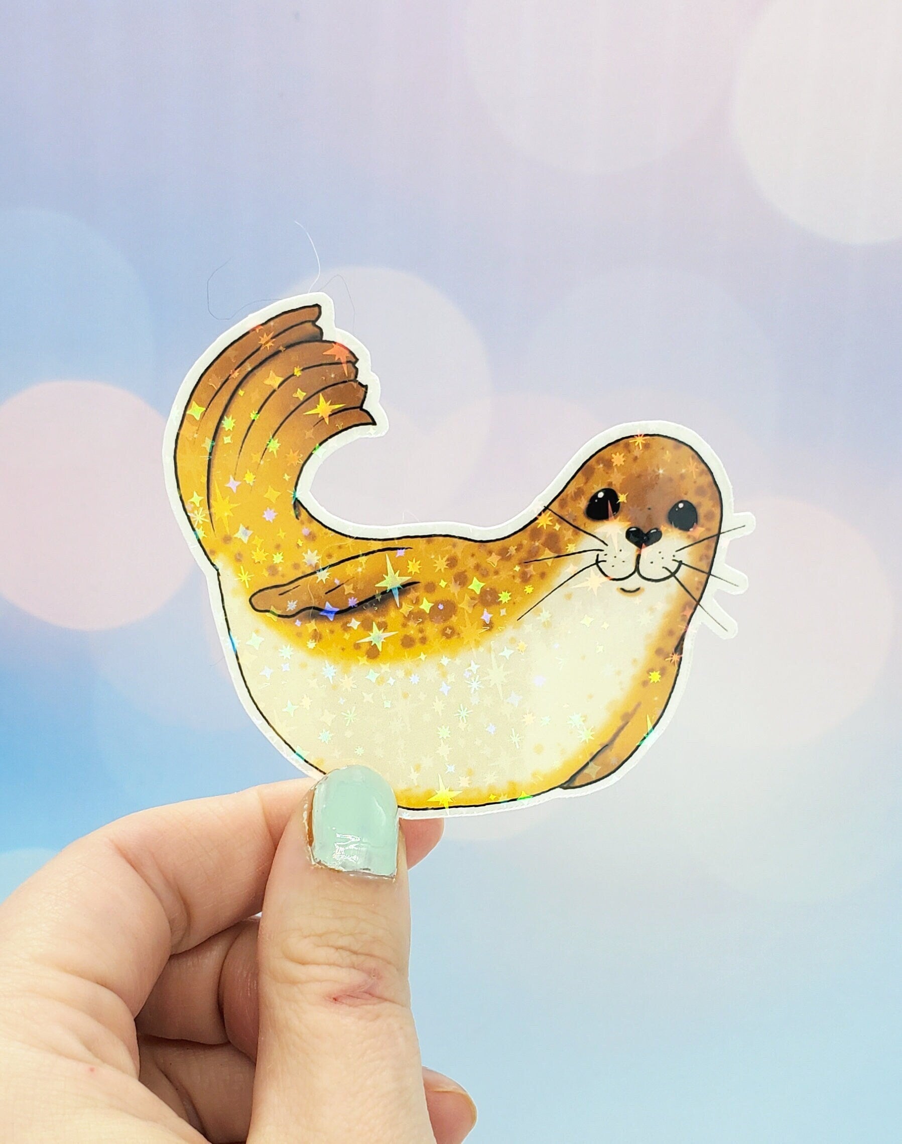 Happy Holo Seal Sticker Yellow