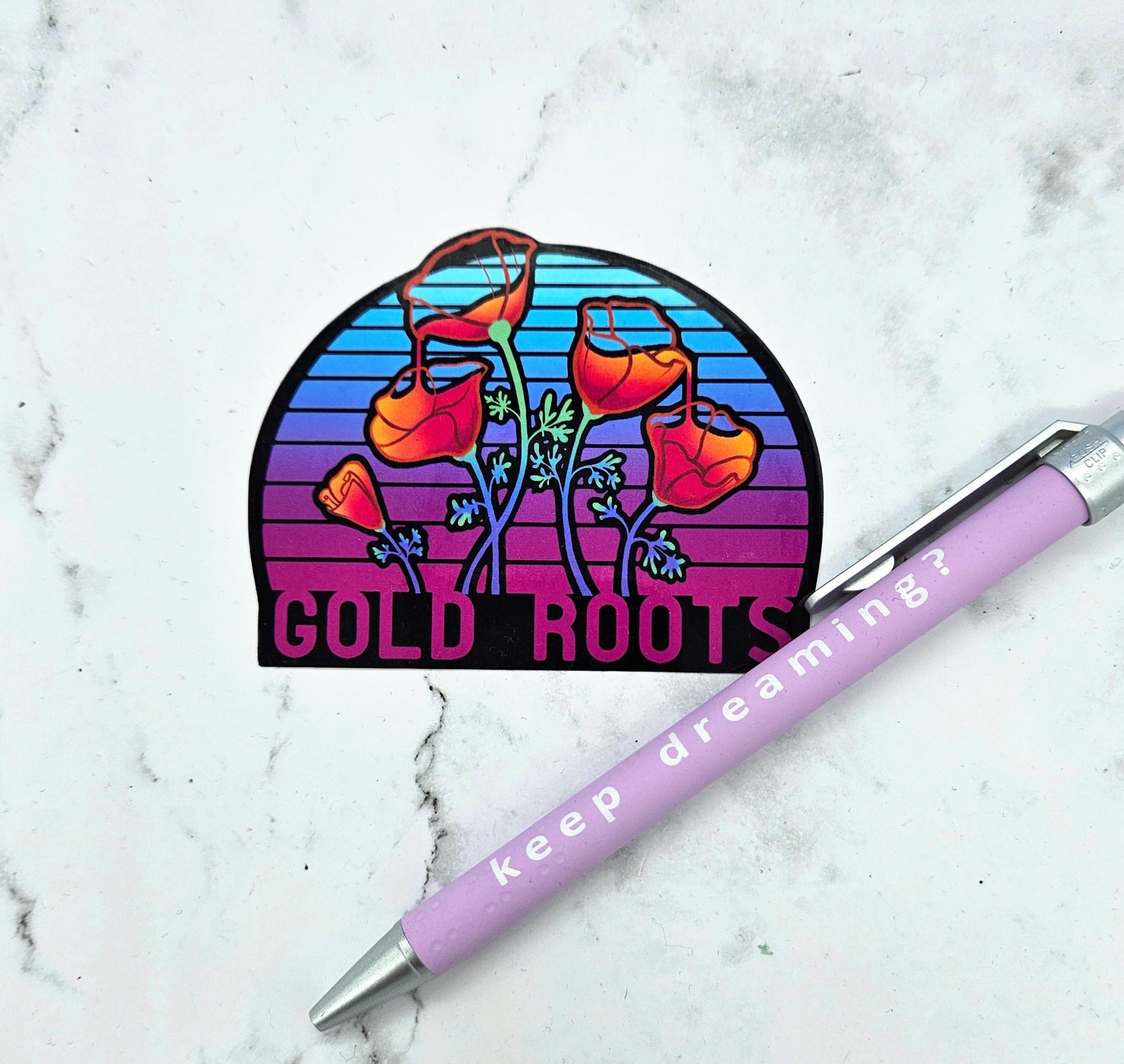 Vaporwave Poppies Gold Roots Sticker