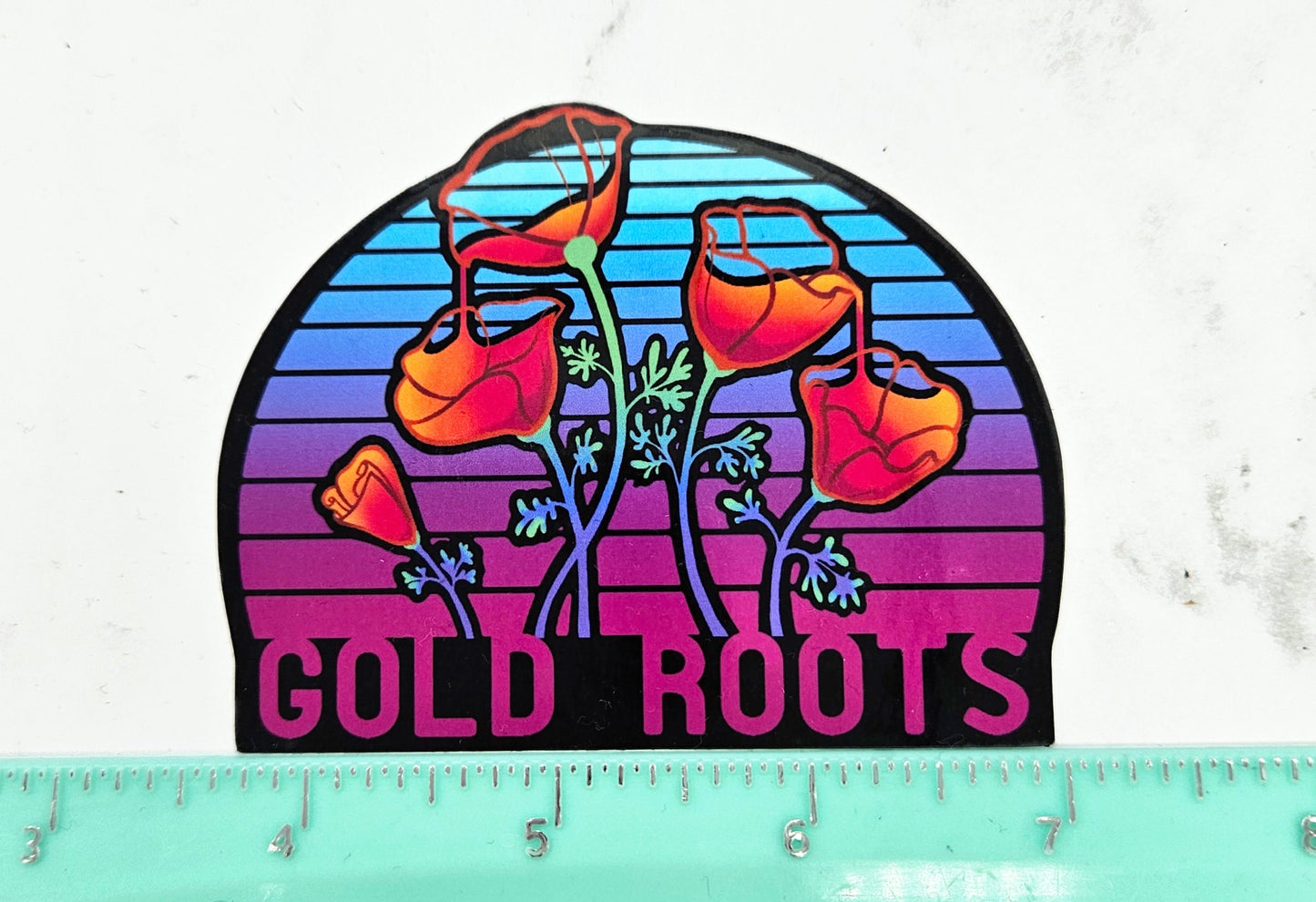 Vaporwave Poppies Gold Roots Sticker