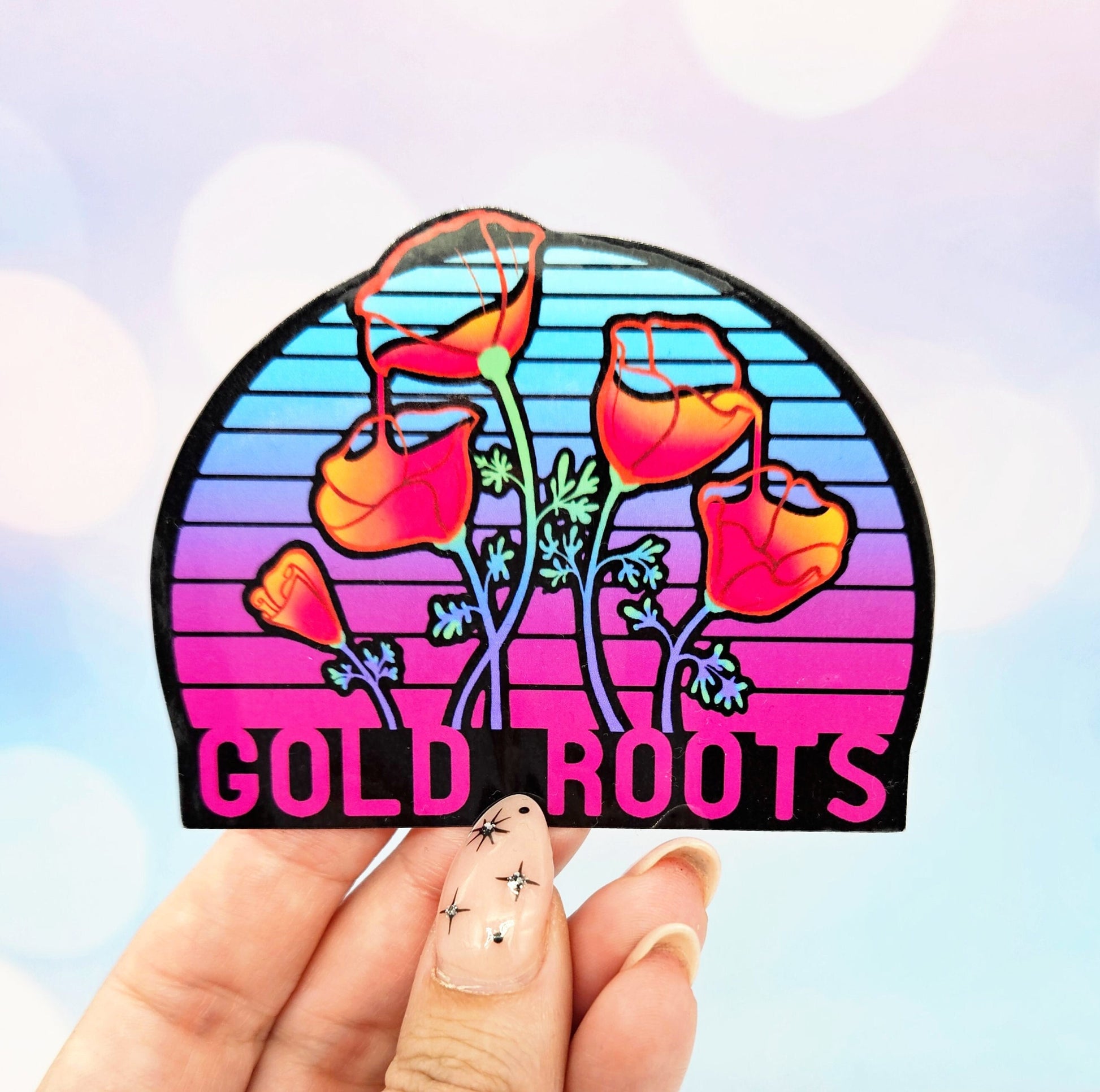 Vaporwave Poppies Gold Roots Sticker
