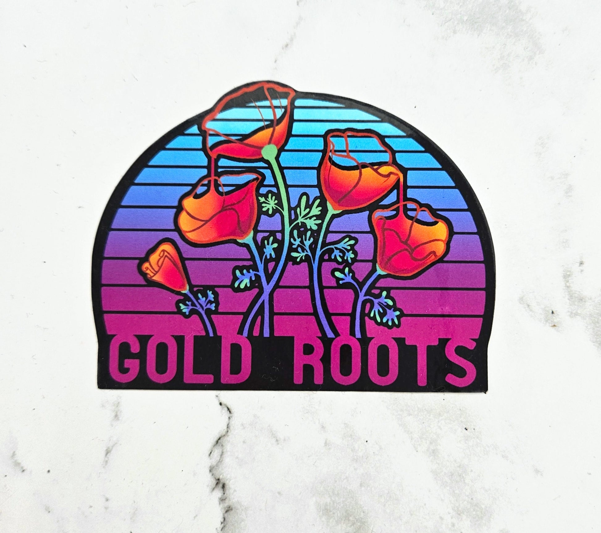 Vaporwave Poppies Gold Roots Sticker