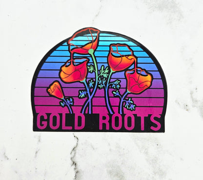 Vaporwave Poppies Gold Roots Sticker