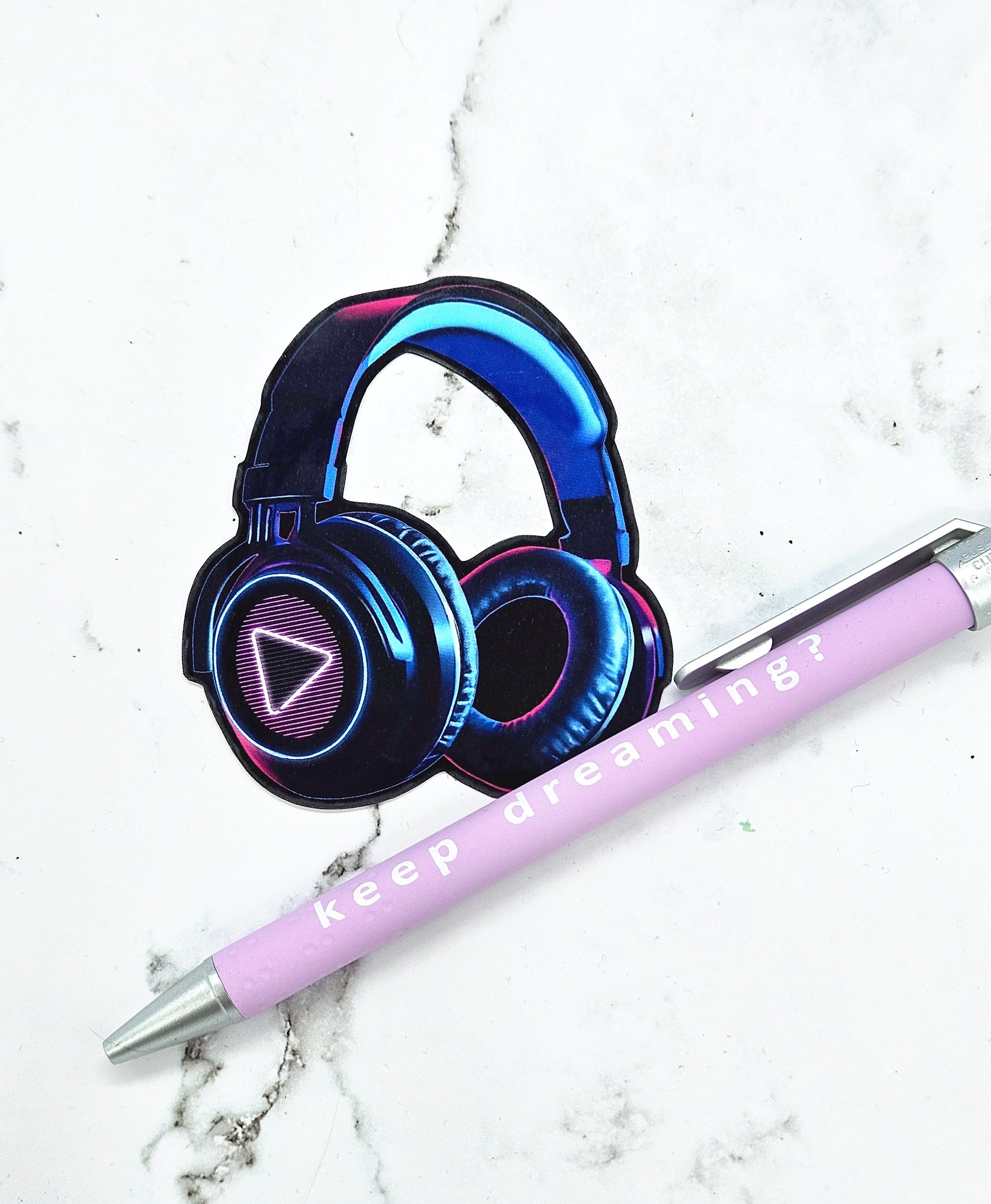 Synthwave Headphones Sticker - Vaporwave Aesthetic, 80s 90s, Neon Retro, Music Waterbottle Laptop Decor