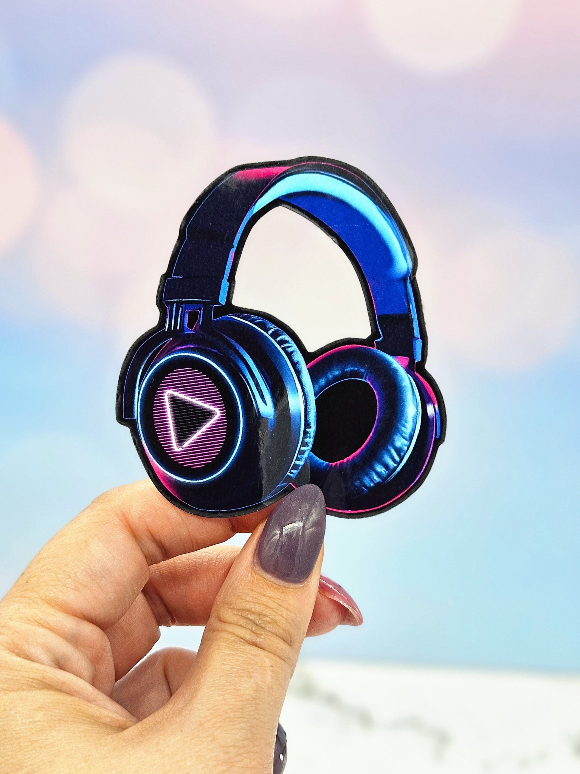 Synthwave Headphones Sticker - Vaporwave Aesthetic, 80s 90s, Neon Retro, Music Waterbottle Laptop Decor